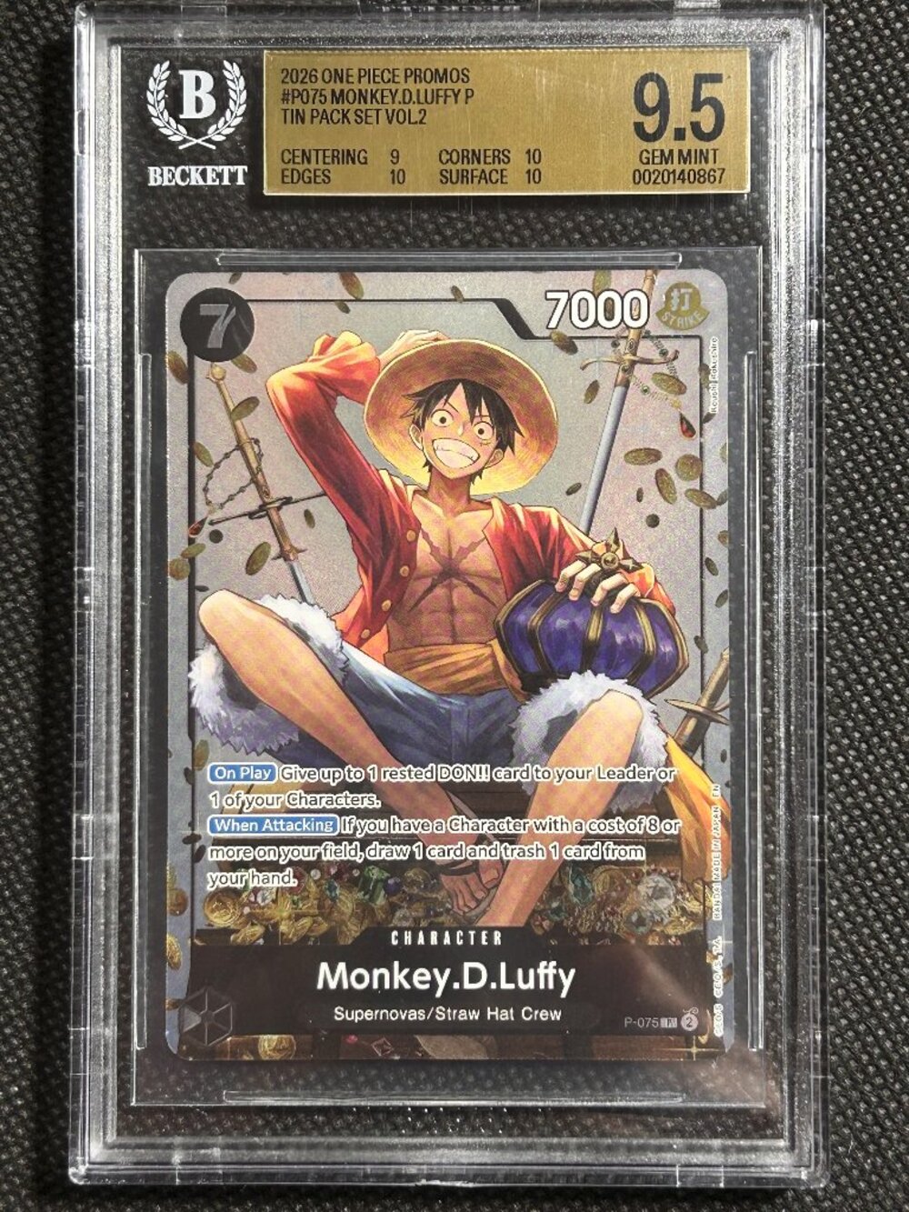 2026 One Piece Promo Tin Pack Set Vol.2 Monkey D Luffy 9.5 GEM MINT